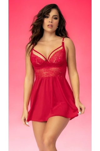 New Dreams Modern Göz Alıcı Kırmızı Dantelli Tasarım Jartiyer Etekli Gecelik Kırmızı