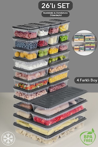 Mikrodalga Ve Difrize Uygun Saklama Kabı 26'lı Antrasit 2 x 2400 ML + 4 x 1170 ML + 8 x 600 ML + 12 x 240 ML Antrasit