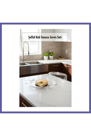 Bezos Şeffaf Akrilik Kek Fanusu Ve Servis Seti 33 X 39 X 14 Cm 4 Parça Nıda