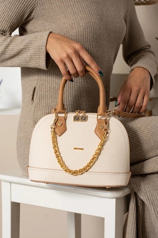 Just Polo Kadın Zincir Detaylı Lüks El Ve Omuz Çantası Shopper Ebat : 25x22 Cm Krem