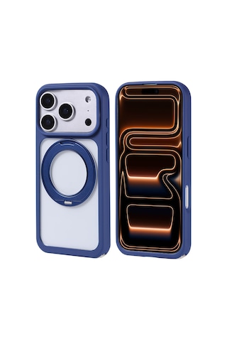 Zore Apple iPhone Uyumlu 17 Pro Kılıf M-safe Şarj Özellikli Standlı Omsy Piza Silikon Kapak - Siyah