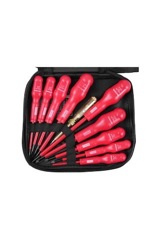 Springsun 11 Parça 1000v Yalıtkan Tornavida Seti - 9 Adet Yalıtkan Tornavida, 1 Adet Elektrik Test Kalemi Ve Saklama Çantası Kırmızı