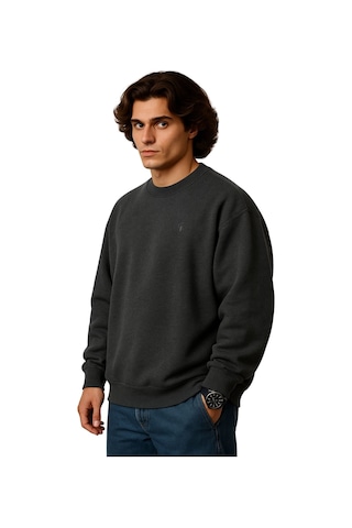 Erkek Büyük Beden 122 Kilo-158 Kilo Arası İçin Uygun Geniş Kalıp Bisiklet Yaka Pamuklu Selanik Kazak Antrasit