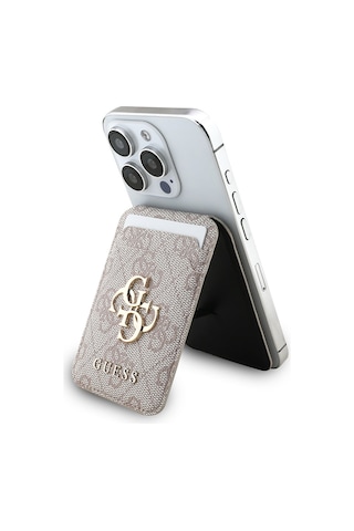 Guess Lisanslı Pu Deri 4g Desenli Metal Büyük 4g Ve Yazı Logolu Standlı Magnetik Kartlık Pembe