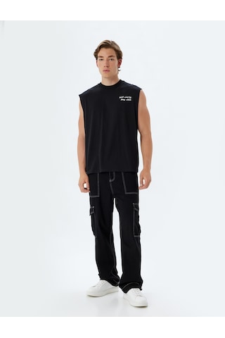 Koton Slogan Baskılı Atlet Bisiklet Yaka Kolsuz Pamuklu Siyah 4sam30046mk