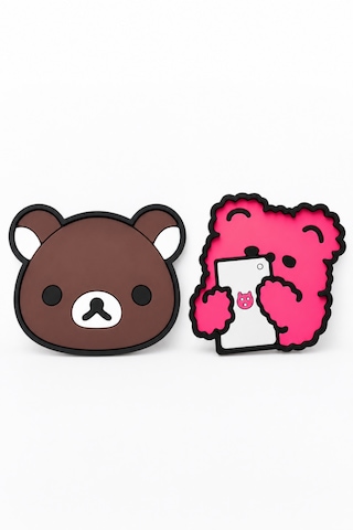 Kemboss Ayıcık Ve Pembe Ayıcıklı Bardak Altlığı Seti 4'lü - Pvc Kaydırmaz Bardak Altlığı 2 Ayıcık + 2 Pembe Ayıcıklı Çok Renkli