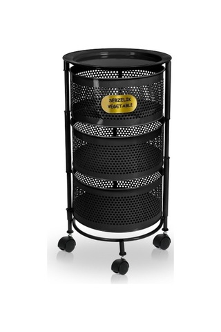 River World Tekerlekli Rengi Siyah Açılabilen 3 Katlı Çok Amaçlı Metal Raf Mutfak, Balkon, Kiler Çok Renkli