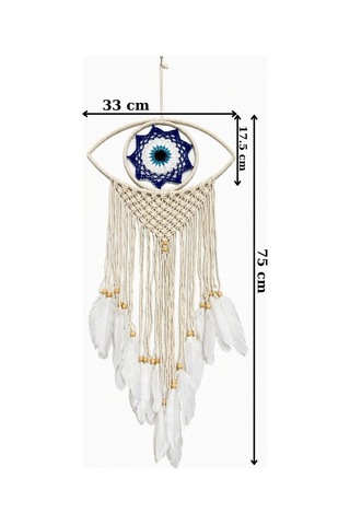 Nazar Motifli Düş Kapanı Rüya Kapanı Dream Catcher Beyaz Tüylü Bohem Duvar Süsü Bohem El Yapımı Düş Kapanı