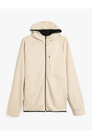 Koton Spor Sweatshirt Oversize Kapşonlu Fermuarlı Dikiş Detaylı Kalın Modal Kumaş Bej 5wam70020nk Ekru