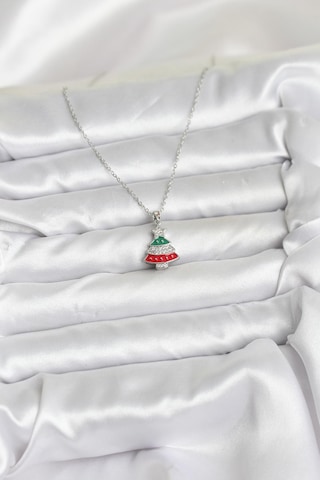 Zarif Boyunlar İçin Silver Çelik Ren Çam Ağacı Zirkonlu Yılbaşı Tema Kadın Kolye Metalik