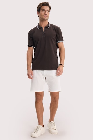 Tudors Erkek Slim Fit Dar Kesim %100 Pamuk Kısa Kollu Fermuarlı Kahverengi Polo Yaka Tişört-51565