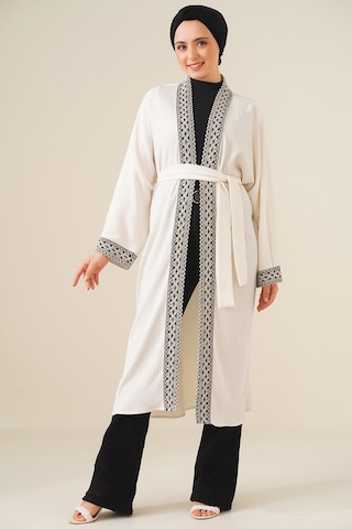 Bigdart 5865 Nakışlı Örme Uzun Kimono - Beyaz 5865bgd19-005-12120 001