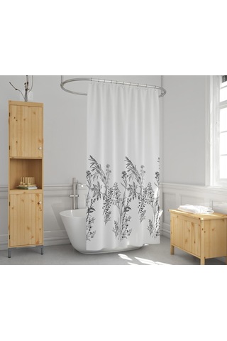 Banyo Perdesi 1x110x200 Tek Kanat Duş Perdesi Halka Hediyeli Duşakabin Perdesi 3389 Beyaz - Siyah