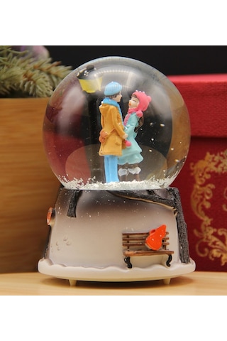 Romantik Aşıklar Işıklı ve Müzikli Kar Küresi Büyük Boy