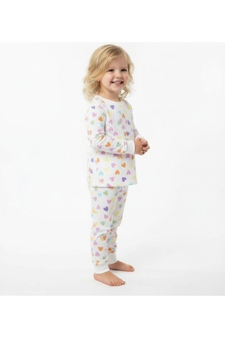 Kalp Desenli Kız Çocuk Pijama Takım St09656 KREM