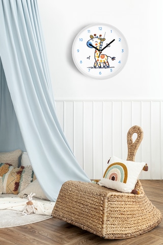 Sevimli Zürafa Çizimli Çocuk Odası Duvar Saati - 42cm - Önü Camlı Beyaz Kasa - Sessiz Mekanizma-jh1099 Beyaz