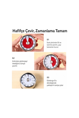 Gri Metal Mekanik Mıknatıslı Klasik Zilli Mutfak Zamanlayıcı Timer Thr395by