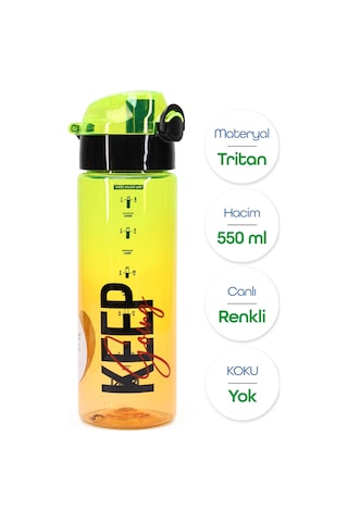 Su Matarası Tritan Geniş Ağız Su Şişesi Keep Spor Matarası Suluğu Bpasız 550 Ml Sarı 0100