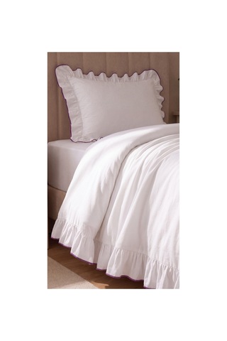 %100 Pamuk Overloklu Fırfırlı Tek Kişilik Nevresim Takımı Lastikli Çarşaflı 160x200 Cm Mor - 904799828 Mor