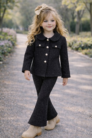 My Kids Wear Kız Çocuk Bayramlık Tüvit Ceket & İspanyol Paça Pantolon Takım 12552 Siyah