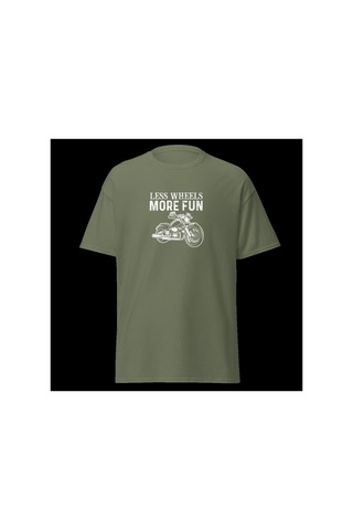 Wildstyle Less Wheels More Fun Motosiklet Vintage Özgürlük Baskılı Unisex Bisiklet Yaka Pamuklu Tişört - Haki