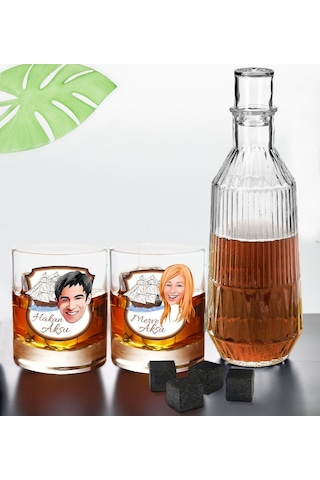 Bk Gift Kişiye Özel İsimli Dtf Karikatürlü Denizci Tasarımlı İkili Viski Kadehi, Viski Taşı Ve Karaf Seti-1, Arkadaşa Hediye, Sevgiliye Hediye Kobitme