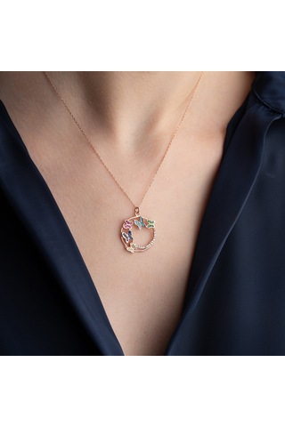 Vaoov 925 Ayar Gümüş Renkli Taşlı Rose Kelebek Kolye Rose