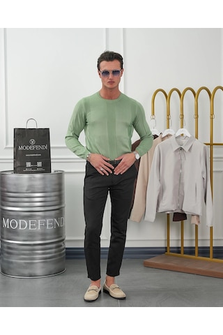 Modefendi Pamuk Yapılı Desenli Slimfit Triko Yeşil
