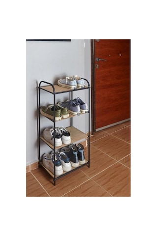 Jumbo 4 Katlı Lüx Metal Ayakkabılık Raf - Dekoratif Stand Siyah