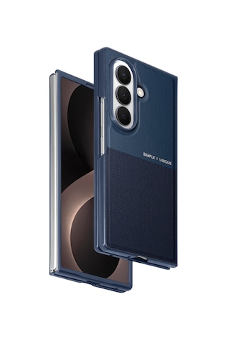 Samsung Galaxy Uyumlu Z Fold 8 Ultra Kılıf High Pu Deri Hdd Hbc-482 Siachen Case Mavi