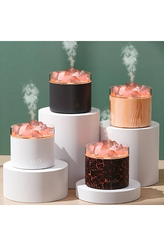 Techbloom Yaratıcı Tuz Taşı Aromaterapi Makinesi Crack Color Renkli Alev Gece Lambası Sesli Nemlendirme Büyük Su Tankı