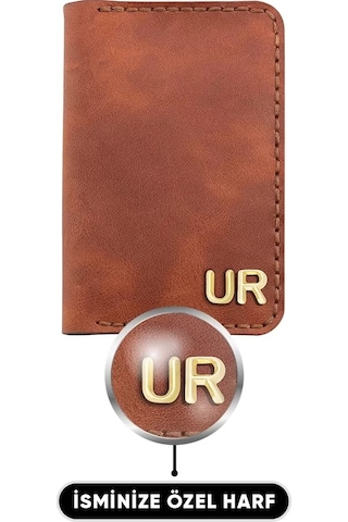 Twingold İsme Özel Dikey Mini Cüzdan - %100 Rainbow Deri - A010005 - Tobacco Tobacco