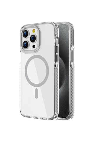 Apple Uyumlu iPhone 15 Pro Max Kılıf M-safe Şarj Özellikli Airbagli Takılabilir Askı Aparatlı Zore Nana Kapak Gri