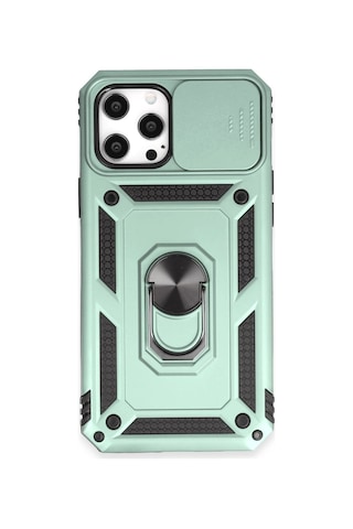 iPhone Uyumlu 12 Pro Max Kılıf Pars Lens Yüzüklü Silikon - Yeşil Çokrenkli