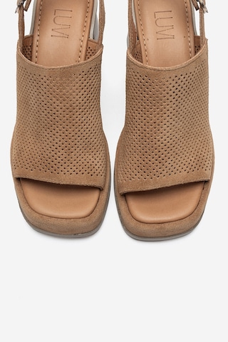 Luvi Shoes Penvıa Taba Süet Hakiki Deri Kadın Kalın Topuklu Sandalet
