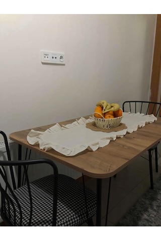 Naturel Fırfırlı Runner Örtü Ham Keten Vintage Bej 40x110