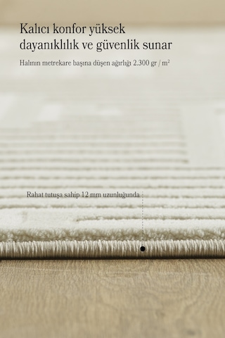 Modern Oturma Odası Halısı Salon Halısı Yolluk Krem Halı Hav Toz Vermez Kolay Temizlenebilir Halı Krem