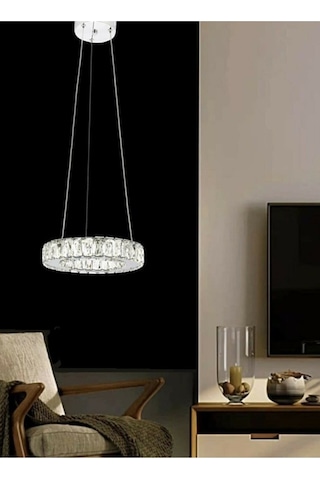 Modern Krom Sarkıt Kristal Taşlı Power Led 3 Renk Avize