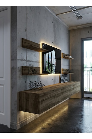 Resital Ledli Duvara Monte Tv Sehpası - Ceviz - W6020-2 Ceviz