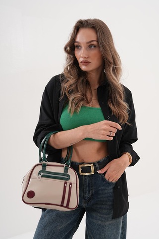 Kadın Retro Spor Ayarlanbilir Askılı El Kol Ve Omuz Çantası Bej - Kahverengi - Siyah