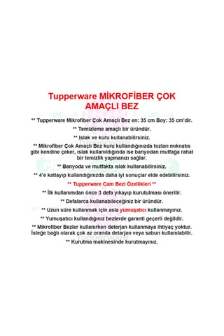 Tupperware Mikrofiber Çok Amaçlı Bez Mint Temizlik Bezi Hsgl