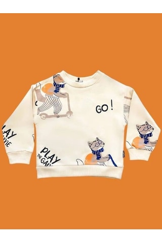 Zekids Erkek Çocuk Go Yazılı Sweatshirt-14665 Krem