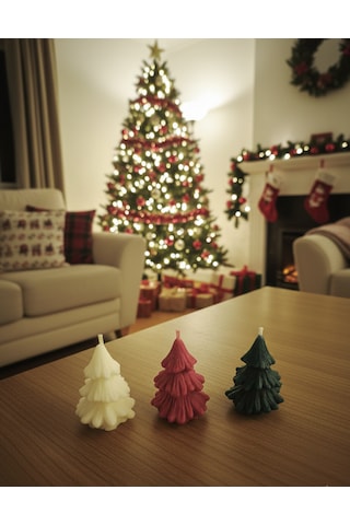 Üçlü Yılbaşı Temalı Figürlü Mini Ağaç Mum Seti-soya Wax Çam Ağacı Şekilli Yılbaşı Dekoratif Mum 6 3.5 Cm Çok Renkli