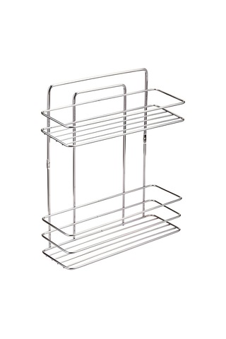 2 Katlı Parlak Krom Yapışkanlı Banyo Rafı, Duş, Şampuanlık Düzenleyici, Paslanmaz Metal (Vidala/Yapıştır) - TŞ-02