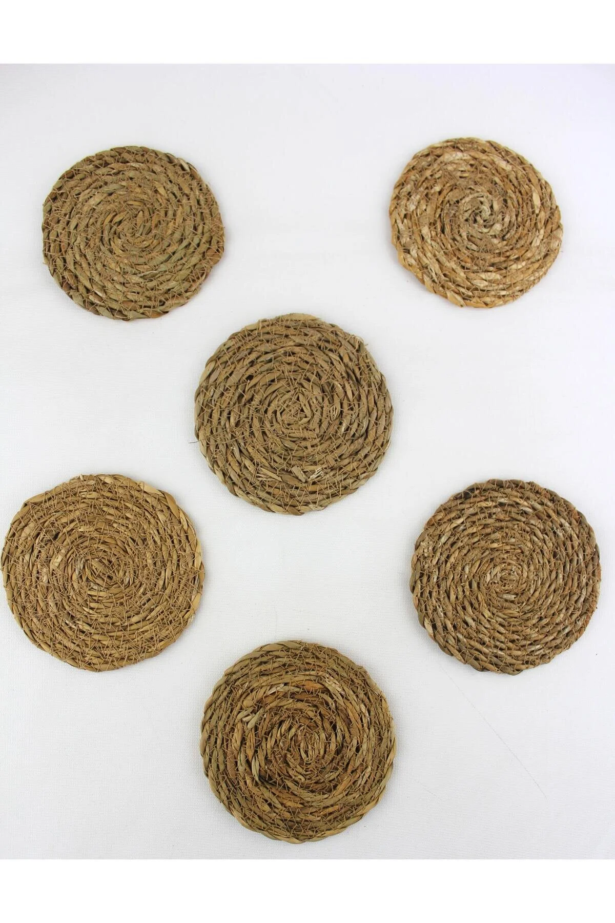 6 Lı Hasır Çay Altlığı Çay Tabak 10,5cm Sarı