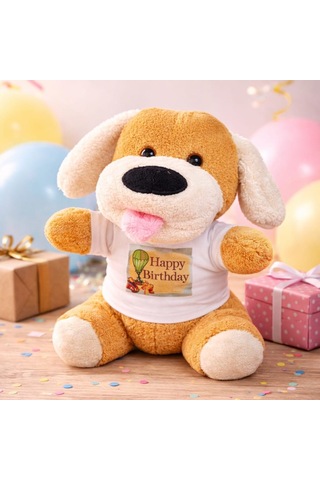 Özel Seri Oyun Arkadaşı Kutlama Objesi Happy Birthday Tişörtlü Peluş Köpek Çok Renkli