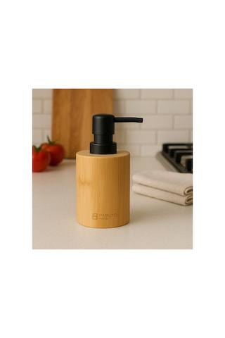 Bamboo Touch Soap Dispenser Yuvarlak Sabunluk Bambu Kahverengi