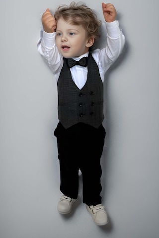 Riccotarz Erkek Bebek Takım Elbise Gri Yelekli Alt Üst Takım Gri