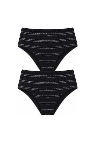 Hepsine Rakip 2li Kadın Sim Çizgili Bikini Külot Yüksek Bel İnce Lastik Ekonomik Siyah