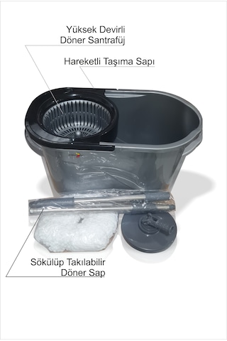 Büyük 19 Lt. Mikrofiber Döner Başlıklı Otomatik Kendinden Sıkmalı Yassı Tekerlekli Mop Mob Temizlik Seti Paspas Takımı Uzun Döner Hareketli Başlıklı Saplı
